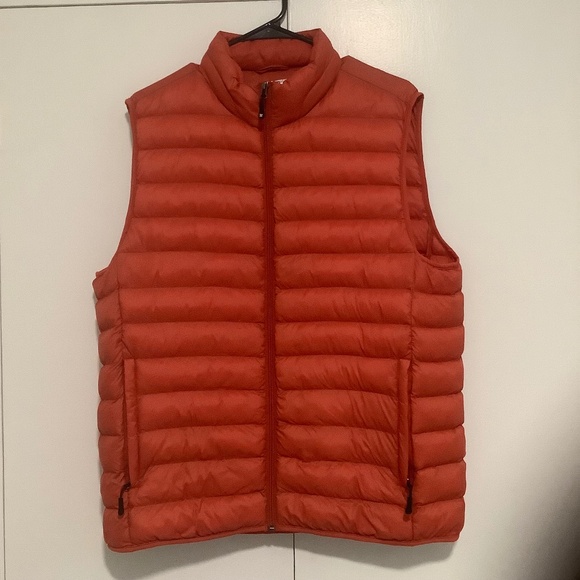 Men's Orange Size Medium Puffer Vest Down Full Zip Adult Nylon - Picture 1 of 5